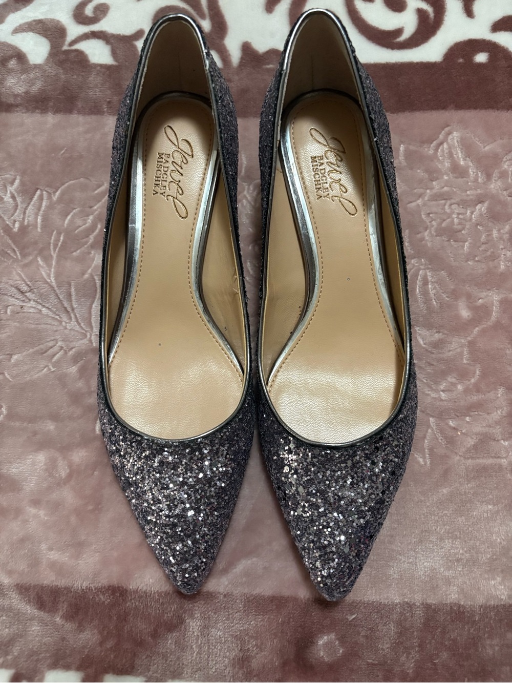 Jewel Badgley Mischka Glitter Pointed-Toe Pumps in Gunmetal